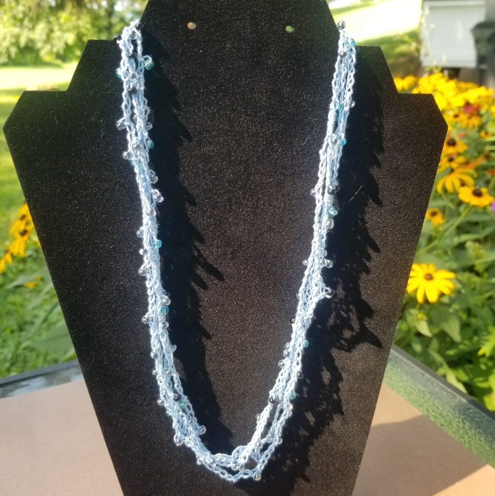 Elegant Ice Blue Beaded Necklace